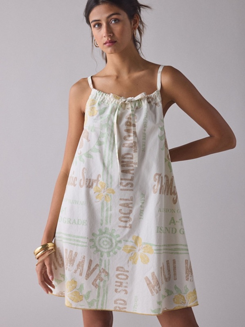 NWT BDG Eva Tie-Front Ruched Strap Trapeze Mini Dress size Large relaxed fit